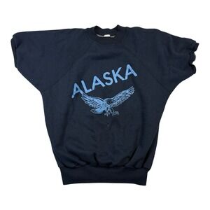 Alaska Sweatshirt Womens XL Blue Fleece Velva Sheen Short Sleeve
